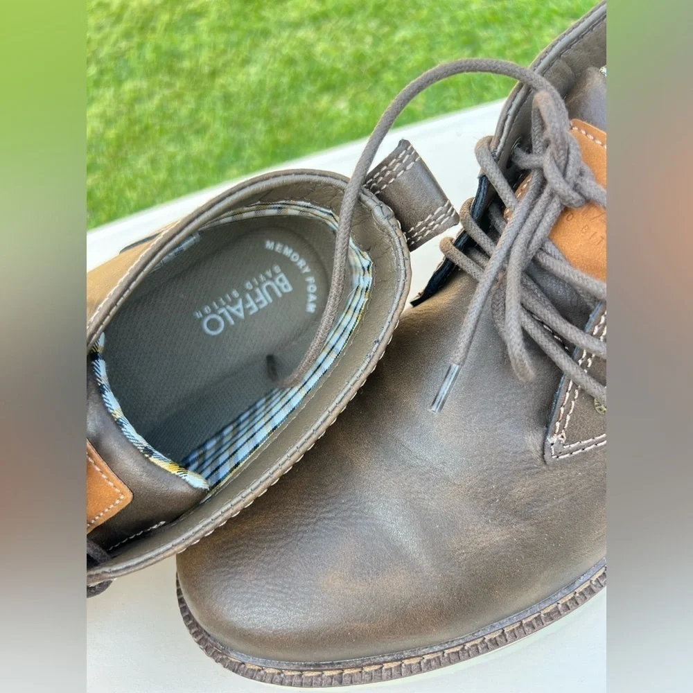 Buffalo Mens Boots Brown Chukka Memory Foam Sock Pull-Tab Padded Collar Durable
